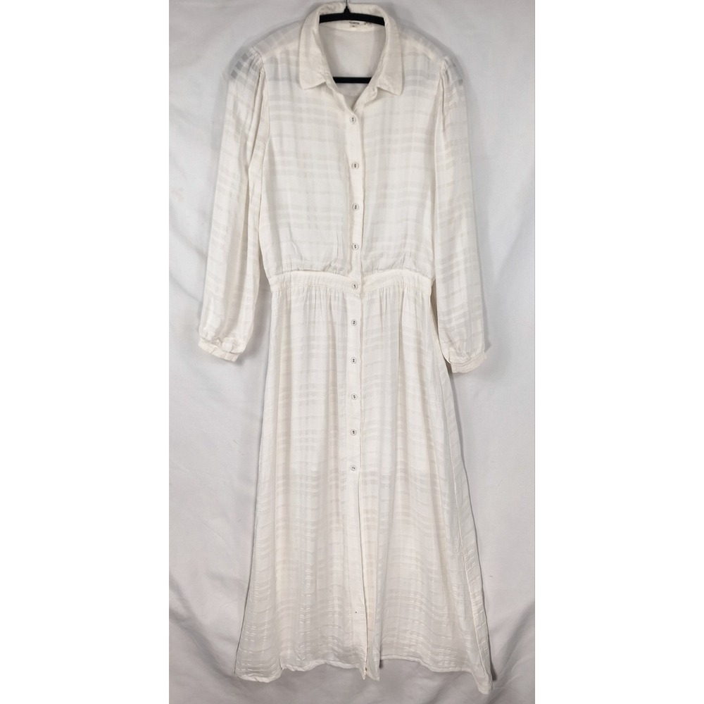 Tularosa Womens White Tonal‎ Plaid Button Front Elastic Waist Midi Dress Size M